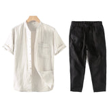 Men Linen Shirt Pant Two-Piece Set 08