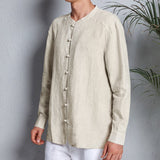 Men's Linen Stand Collar Casual Button Shirt