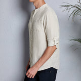 2022 Men's Slim-Fit Long-Sleeve Band-Collar Shirt