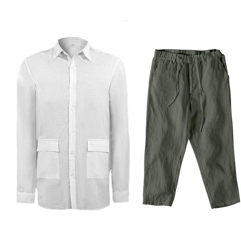Women Cotton Linen Long Sleeve Button-up Loose Shirt Pants Set Wide Leg  Trousers | eBay