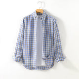 NEW Men's 100% Linen long Sleeve casual checked shirt